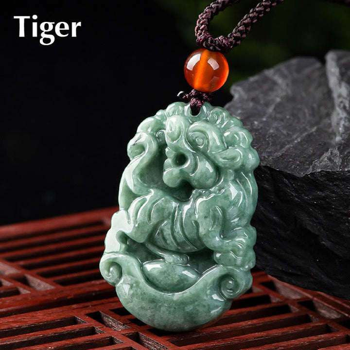 Buddha Stones, natürliche Jade, 12 chinesische Sternzeichen, Wohlstands-Halsketten-Anhänger