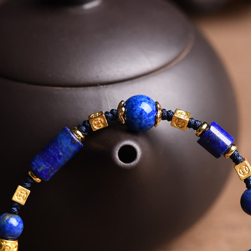 Buddha Stones Handgefertigtes positives Seilarmband mit natürlichen Lazuritperlen