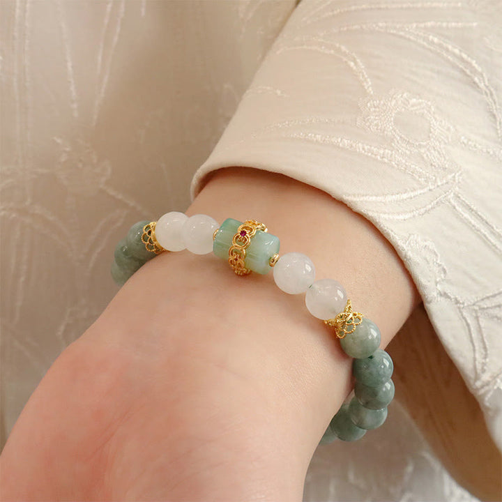 Buddha-Steine, ein- und doppellagiges Jade-Armband mit Friedensschnalle, Glücksbringer