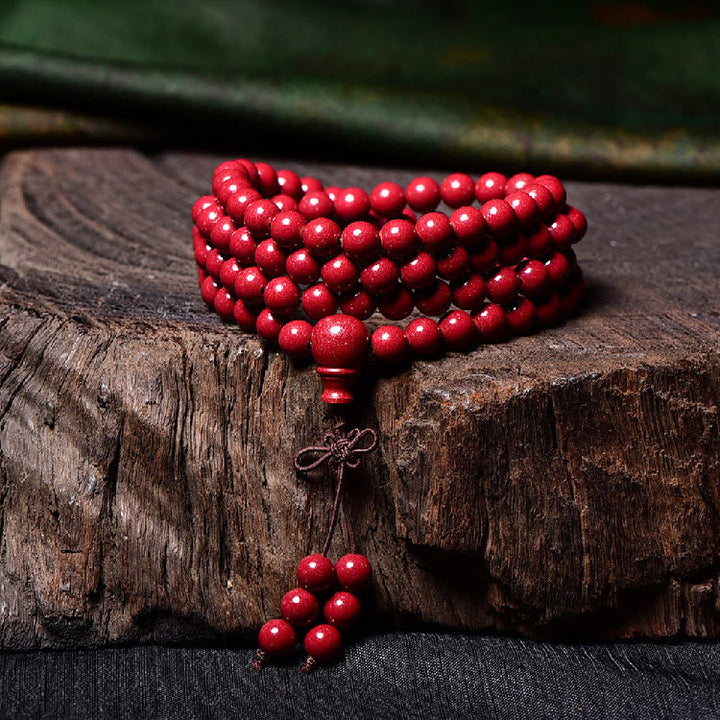 Buddha Stones 108 Mala Perlen Zinnober Om Mani Padme Hum Muster graviertes Segensarmband - image 19