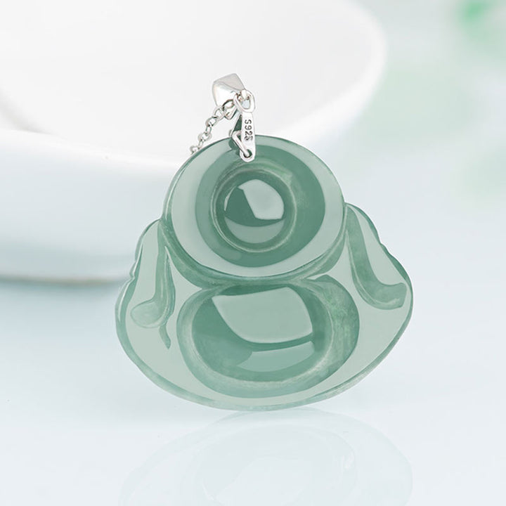 Buddha Stones 925 Sterling Silber Lachender Buddha Jade Schutz Ruhe Halskette Kettenanhänger - image 7