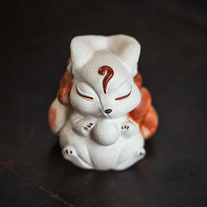 Buddha Stones, Mini-Fuchs mit neun Schwänzen, lila Ton, Glücksbringer, Schreibtisch-Dekoration