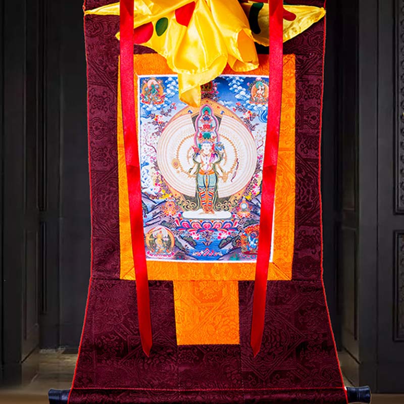 Buddha Stones, tibetische tausendhändige Avalokitesvara-Thangka-Segensdekoration mit Rahmen