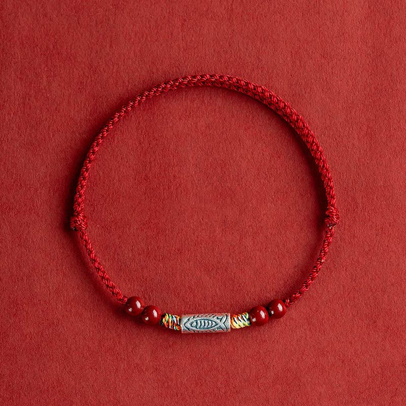 Buddha Stones Handgefertigtes geflochtenes Armband/Fußkettchen aus 925er Sterlingsilber mit Koi-Fisch- und Zinnoberperlen - image 12