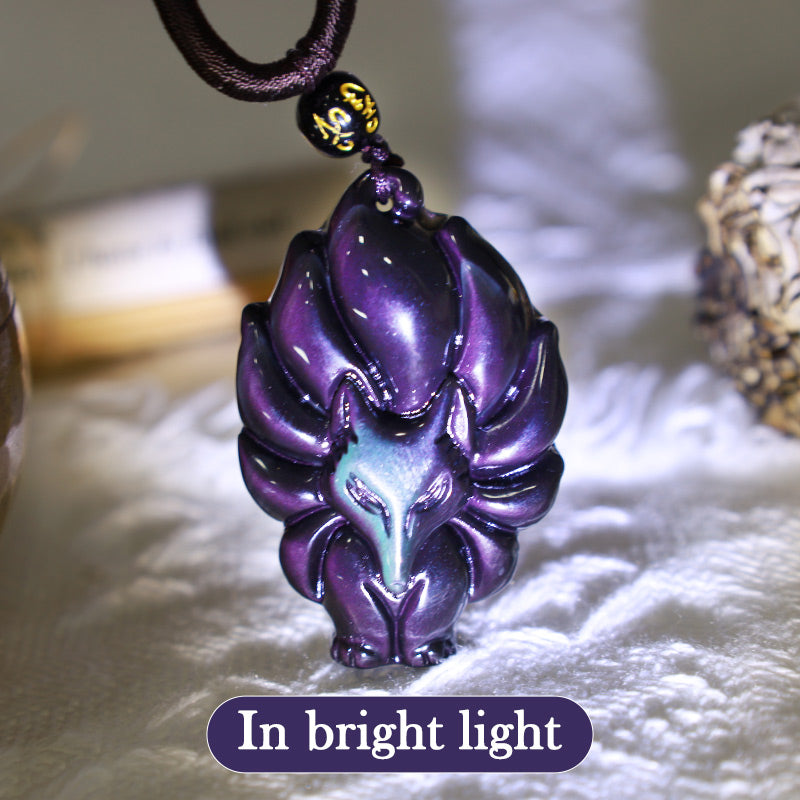 Buddha Stones Natürlicher Regenbogen-Obsidian, Goldglanz-Obsidian, Neunschwänziger Fuchs, positiver Halsketten-Anhänger - image 6