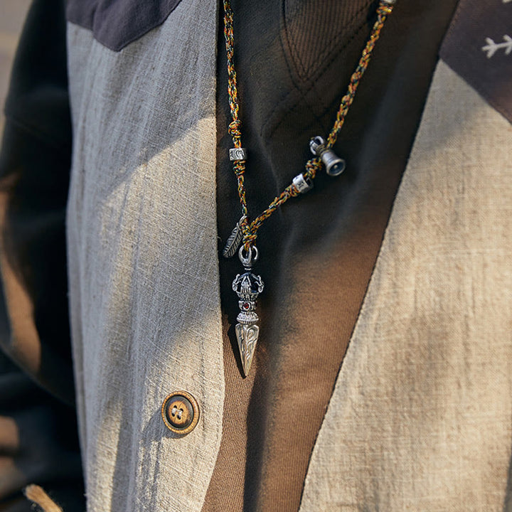 Tibetische handgemachte 925 Sterling Silber Dorje Vajra Om Mani Padme Hum Feder Stärke Halskette Anhänger - image 3