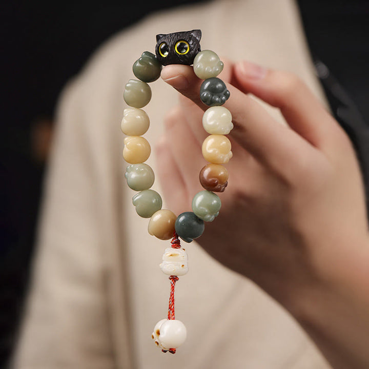 Armband mit Buddha Stonesn, natürlichem Bodhi-Samen, schöne Pfote, Ebenholz, glückliche Katze, Weisheit - image 9