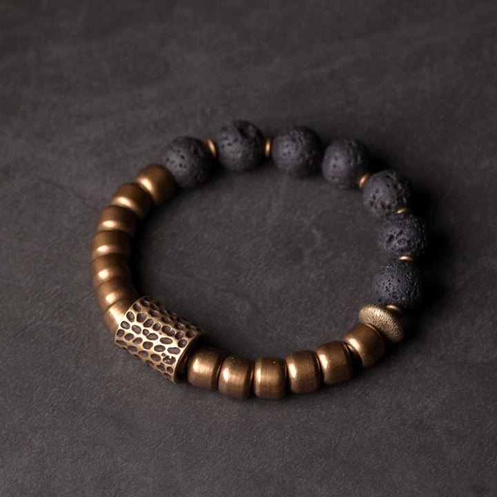 Buddha Stones ​​Lavastein Regenbogen-Obsidian Messing Unterstützungs-Heilarmband - Lavagestein & Messing - 18 cm - image 0