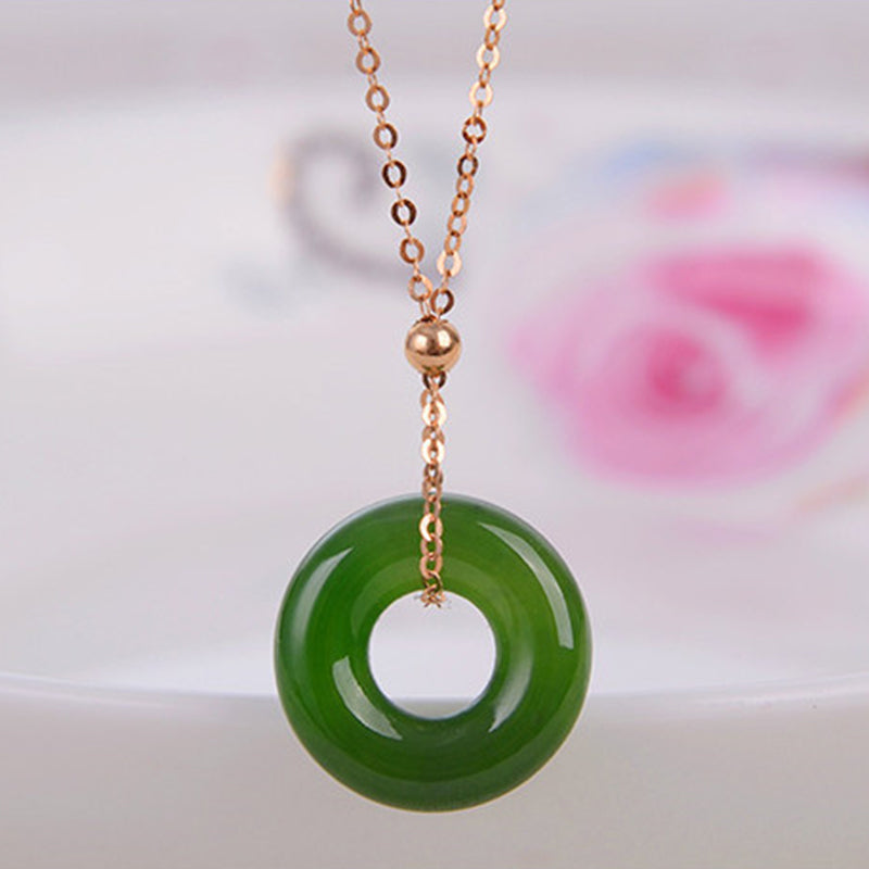 Runder Cyan Jade Healing 14 Karat vergoldeter Kupfer-Halskettenanhänger - image 2