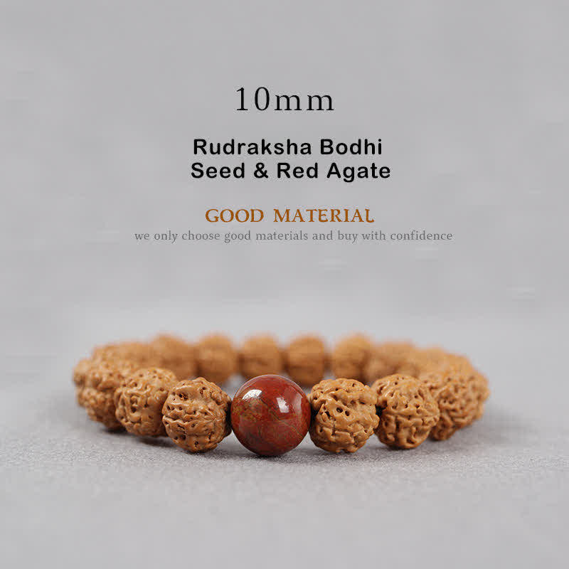 Buddha Stones Tibet Rudraksha Bodhi Seed Dzi Bead Bernstein Türkis Reichtum Armband - 10 mm - Rudraksha-Bodhi-Samen und roter Achat - image 15