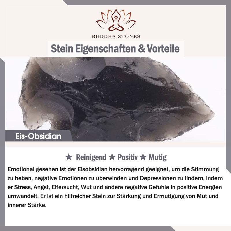 Buddha Stones, natürlicher Eis-Obsidian, Wolfszahn-Muster, Mut-Halsketten-Anhänger