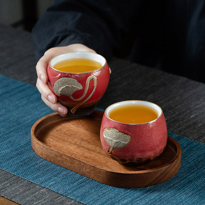 Buddha Stones Teetasse mit Lotus-Pod-Gravur, Kung-Fu-Teetasse