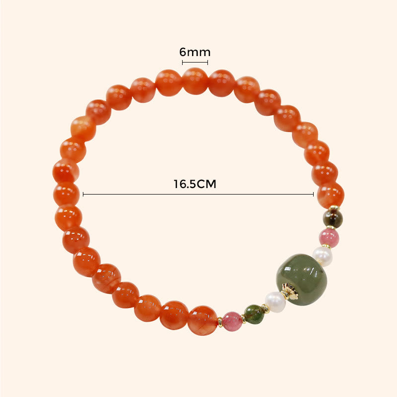 Buddha Stones Armband aus natürlichem rotem Achat und Hetian-Jade-Perle für Selbstvertrauen und Ruhe