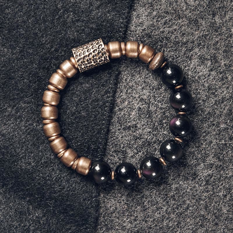 Buddha Stones ​​Lavastein Regenbogen-Obsidian Messing Unterstützungs-Heilarmband - image 11