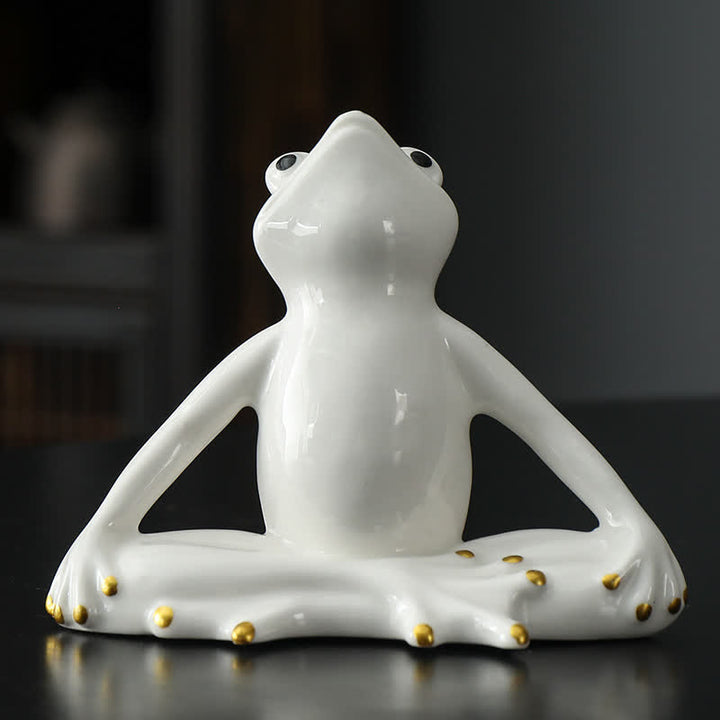 Meditierende Keramik-Zen-Frosch-Statue-Dekoration - Meditationsfrosch - Weiß - image 5