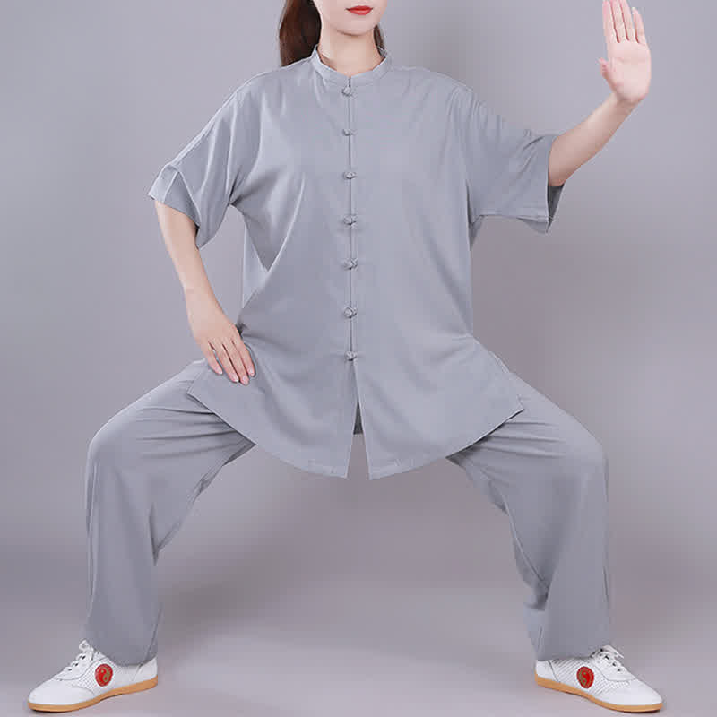 Tai Chi Qigong Meditation Gebet Spirituelle Zen Praxis Unisex Baumwoll-Leinen-Kleidungsset - Grau - Kurzarm - US14， UK/AU18，EU46 (3XL)  - image 23