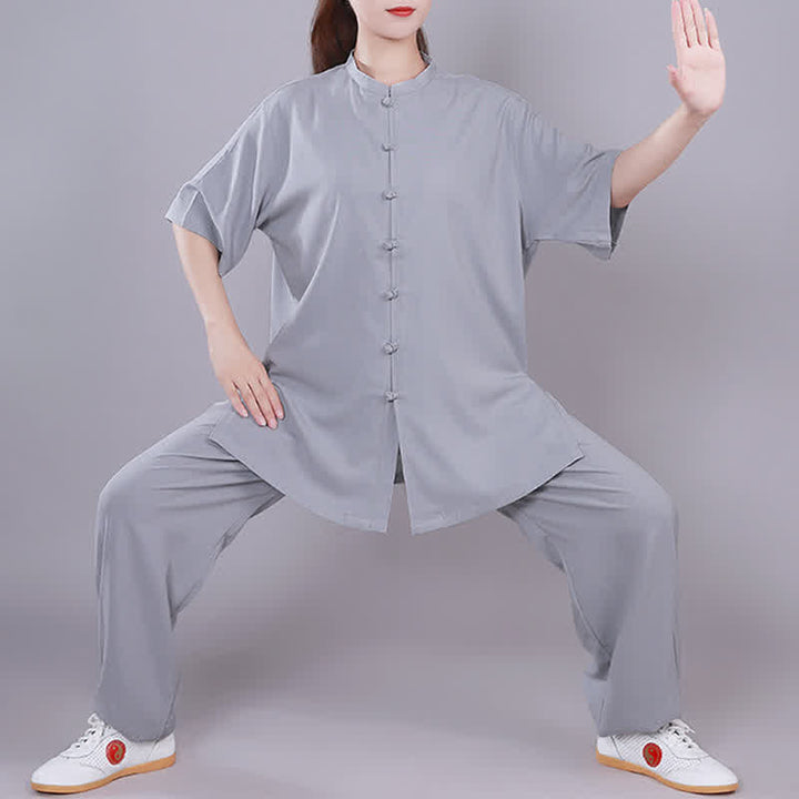 Tai Chi Qigong Meditation Gebet Spirituelle Zen Praxis Unisex Baumwoll-Leinen-Kleidungsset - Grau - Kurzarm - US14， UK/AU18，EU46 (3XL)  - image 23
