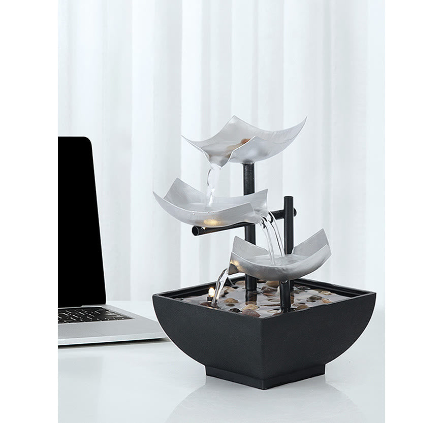 Dreischichtige Wasserfall-Brunnen-Tisch-Lotus-Ornamente mit Flussfelsen-Desktop-Dekoration - image 4