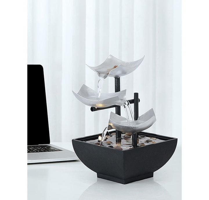 Dreischichtige Wasserfall-Brunnen-Tisch-Lotus-Ornamente mit Flussfelsen-Desktop-Dekoration - image 4