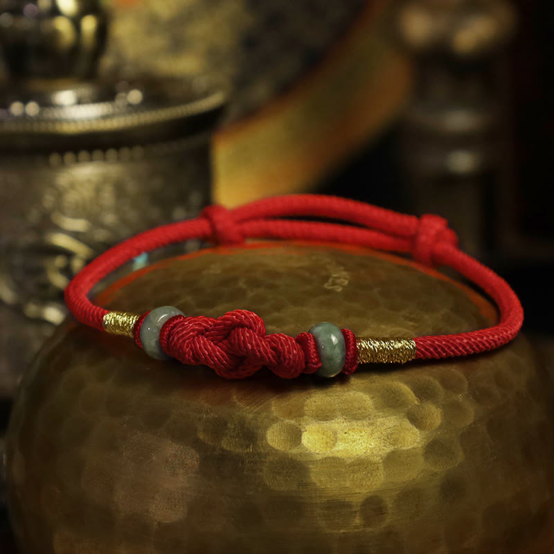 Geflochtenes Armband mit Buddha Stonesn, roter Schnur, Jade, Glück, Glücksknoten - image 11