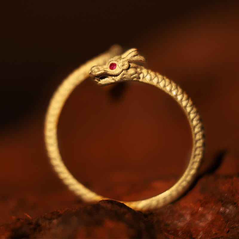 Buddha Stones 925 Sterling Silber Vintage Jahr des Drachen Glück Schutz Stärke verstellbarer Ring - image 2