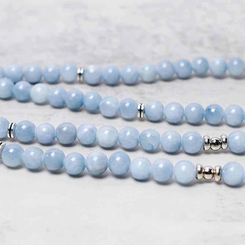 Buddha Stones 108 Mala Perlen Aquamarin Heilarmband