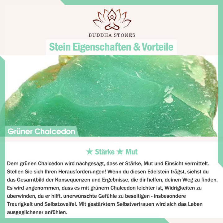 Buddha Stones, natürlicher grüner Chalcedon, Stärke, Mut, Manschettenarmband