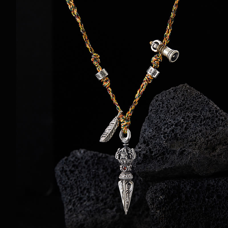Tibetische handgemachte 925 Sterling Silber Dorje Vajra Om Mani Padme Hum Feder Stärke Halskette Anhänger - image 2