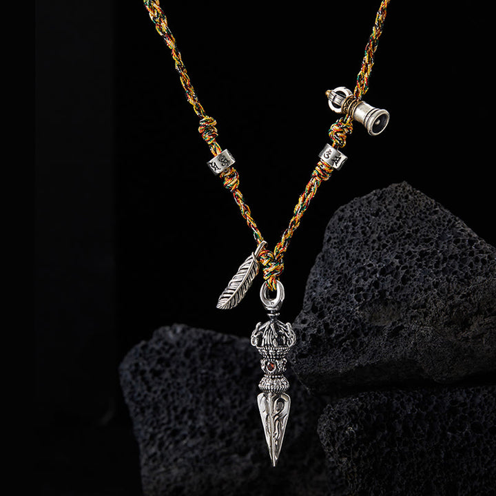 Tibetische handgemachte 925 Sterling Silber Dorje Vajra Om Mani Padme Hum Feder Stärke Halskette Anhänger - image 2
