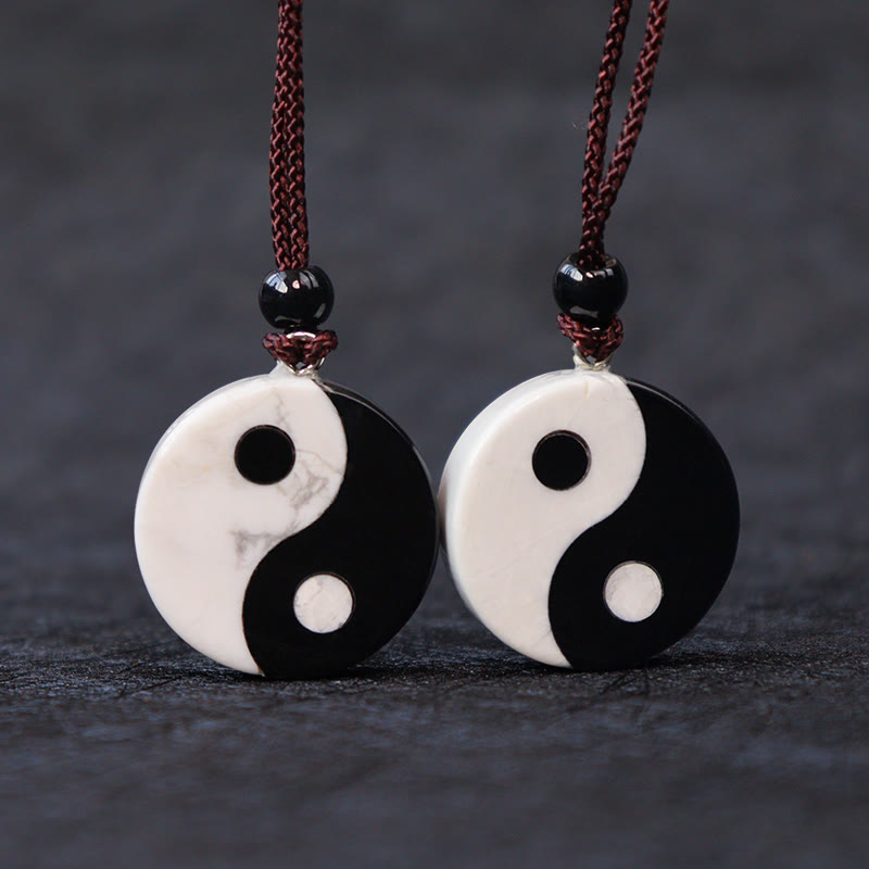 Buddha-Steine, natürlicher schwarzer Obsidian, Weiß Türkis, Yin Yang, Erfüllung, Stärke, Halskettenanhänger