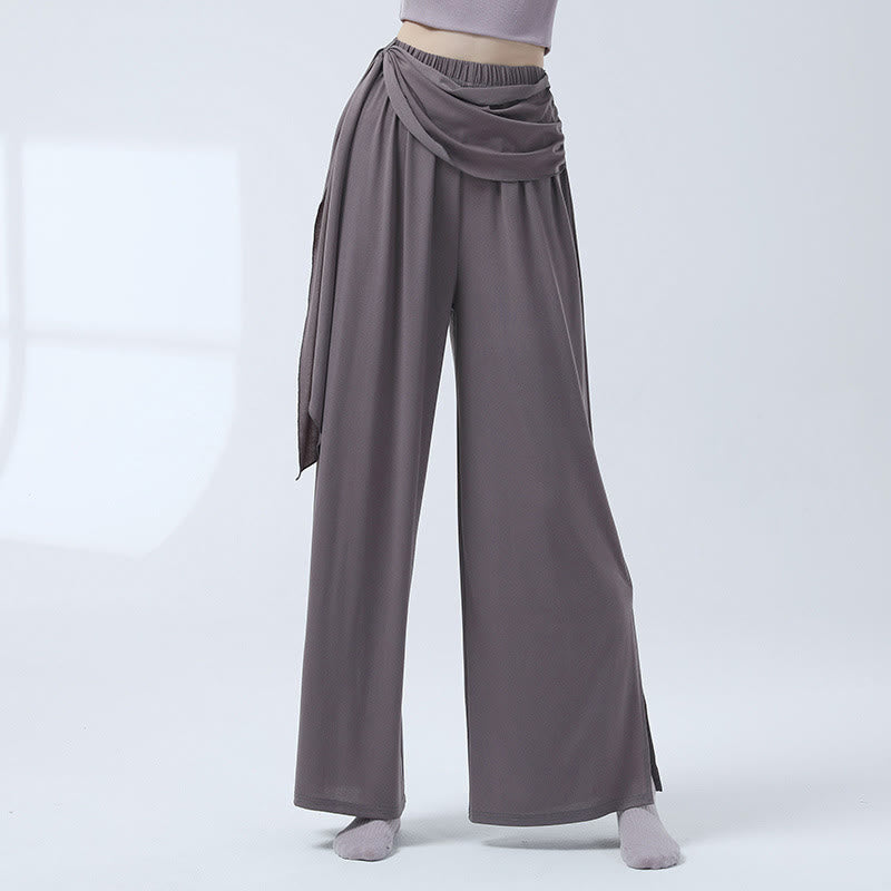 Buddha Stones Retro Lockere Hose mit weitem Bein Lässige Tanzhose für Damen