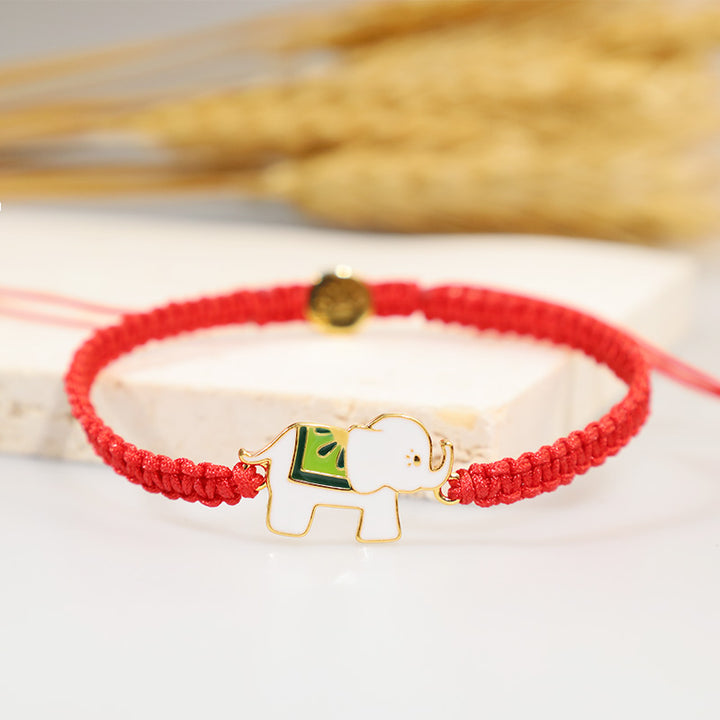 Buddha Stones Tibetisches handgefertigtes Armband aus 925er-Sterlingsilber, Glückselefant, rote Schnur