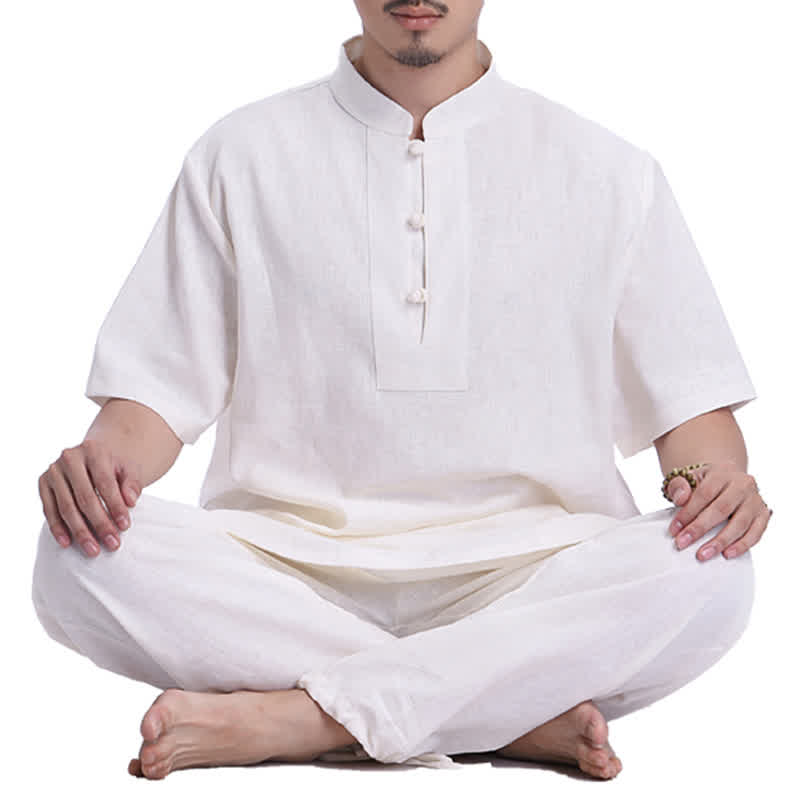 Spirituelle Zen-Meditation, Gebetspraxis, Baumwoll-Leinen-Kleidung, Herren-Set - Beige - US/ UK/AU44，EU54 (3XL) - image 0