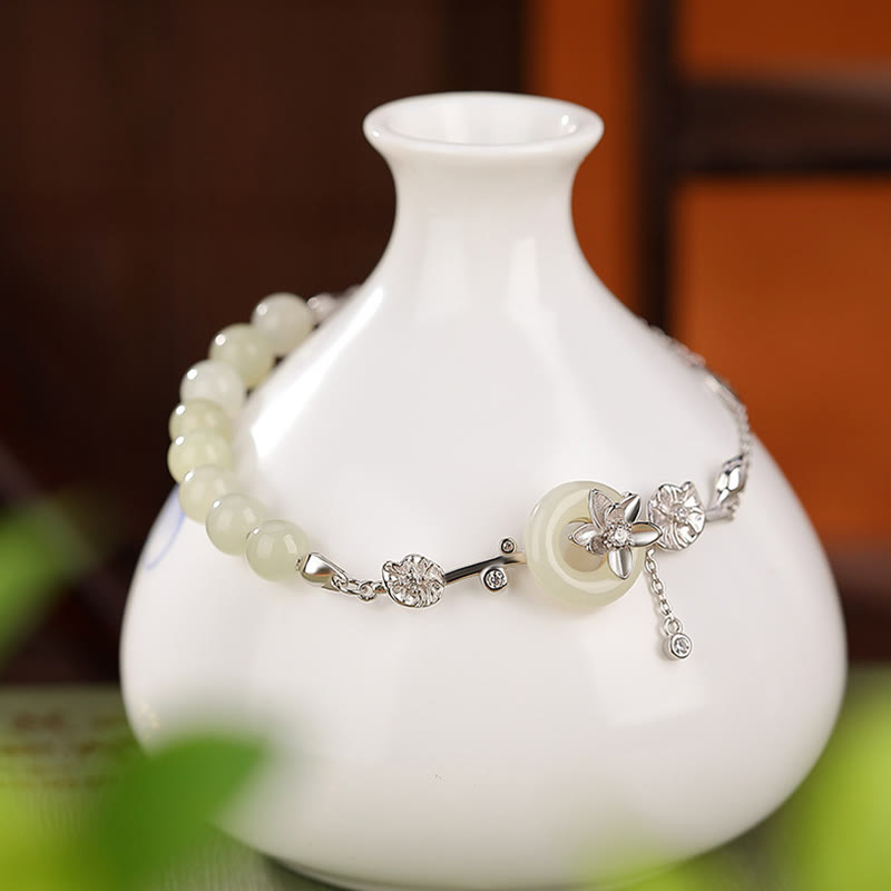 Buddha Stones 925 Sterling Silber Hetian Jade Friedensschnalle Lotus Glückskettenarmband - image 8