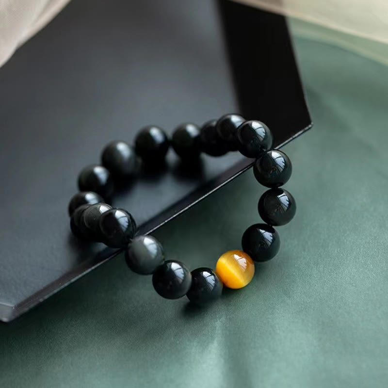 Buddha Stones natürliches Regenbogen-Obsidian-Tigerauge-Positive-Love-Armband