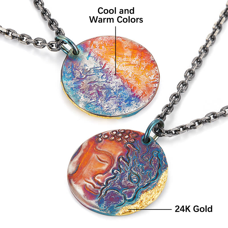 Buddha Stones 999 Sterling Silber 24K Gold Halb Dämon Halb Buddha Mitgefühl Halskette Anhänger - image 5