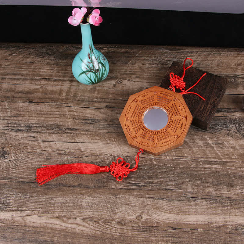 Feng Shui Bagua-Karte, Pfirsichholz, fünf Kaisermünzen, chinesischer Knoten, Gleichgewicht, Energiekarte, Spiegel - 20 x 2 cm - Konvexspiegel - Bagua-Karte & Chinesische Knoten - image 2