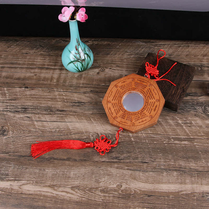 Feng Shui Bagua-Karte, Pfirsichholz, fünf Kaisermünzen, chinesischer Knoten, Gleichgewicht, Energiekarte, Spiegel - 20 x 2 cm - Konvexspiegel - Bagua-Karte & Chinesische Knoten - image 2