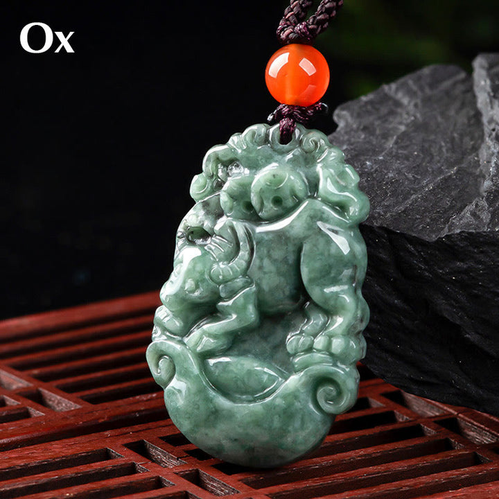 Buddha Stones, natürliche Jade, 12 chinesische Sternzeichen, Wohlstands-Halsketten-Anhänger