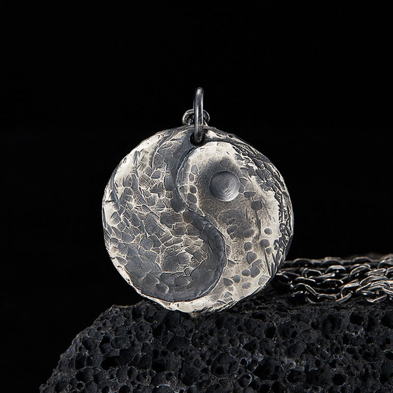 Buddha Stones 990 Sterling Silber Yin Yang Hammer Textur Harmony Halskette Anhänger - 990 Sterling Silber - image 1
