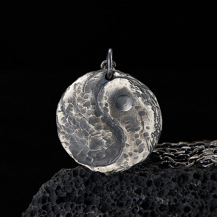 Buddha Stones 990 Sterling Silber Yin Yang Hammer Textur Harmony Halskette Anhänger - 990 Sterling Silber - image 1