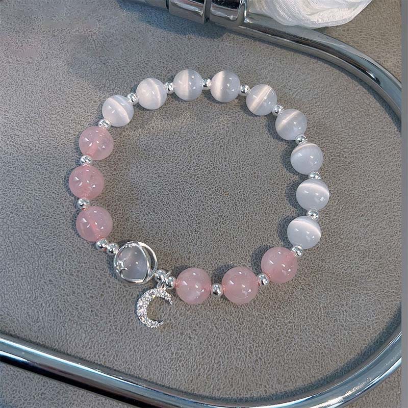 Buddha Stones natürliches Katzenauge-Rosa-Kristall-Mond-Liebes-Charm-Armband - Katzenauge & rosa Kristall - image 0