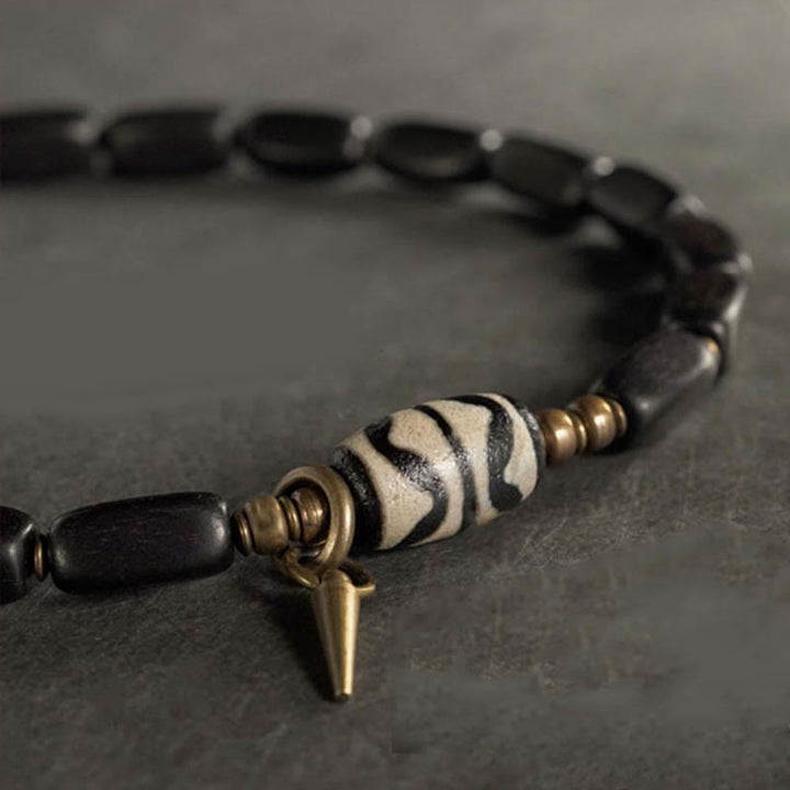 Buddha Stones Tibet Ebenholz Dzi Perle Kupfer Balance Doppelwickelarmband