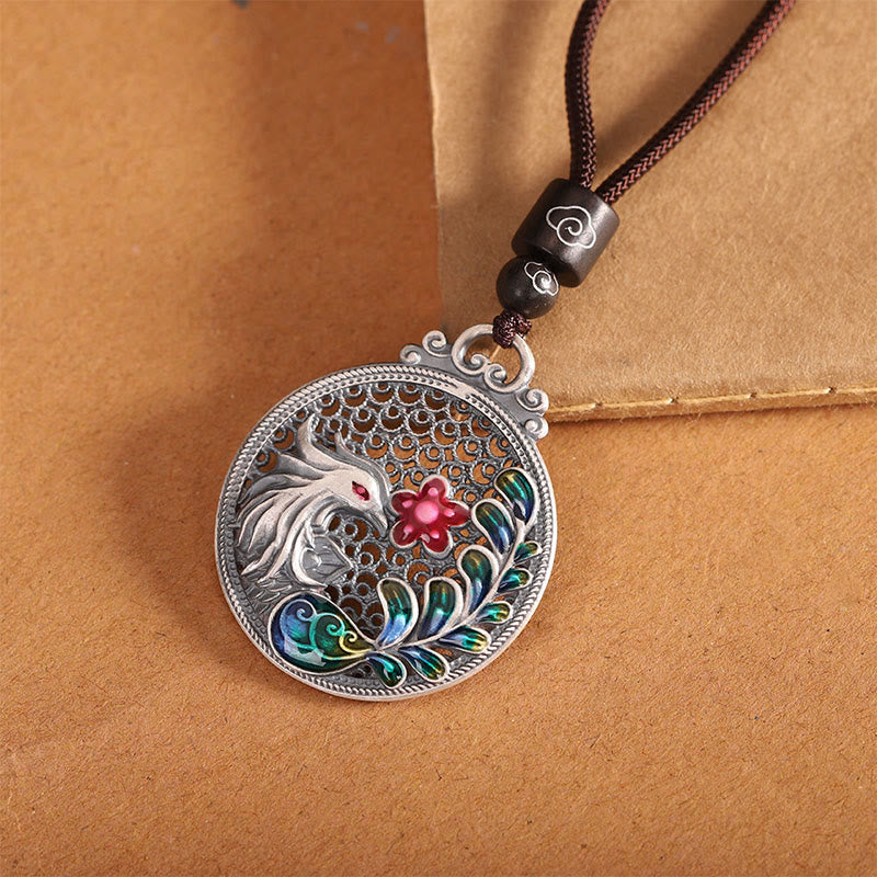 Buddha Stones 990 Sterling Silber Phoenix Glück Schutz Halskette Anhänger - image 1