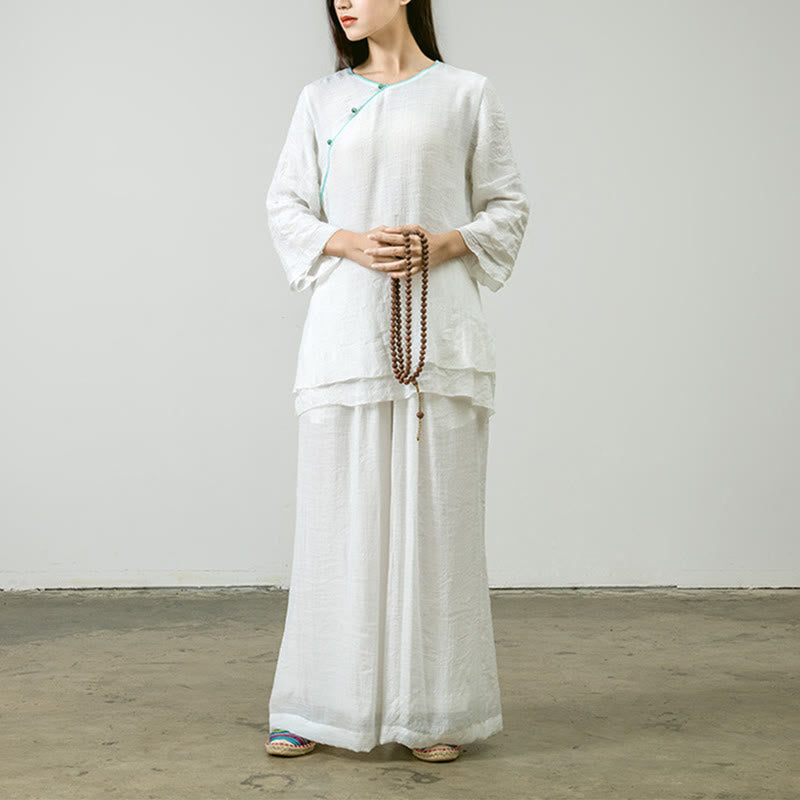 Buddha Stones 2-teiliges Tang-Anzug-Shirt, Oberteil und Hose, Meditation, Zen, Tai Chi, Tencel-Kleidung für Damen