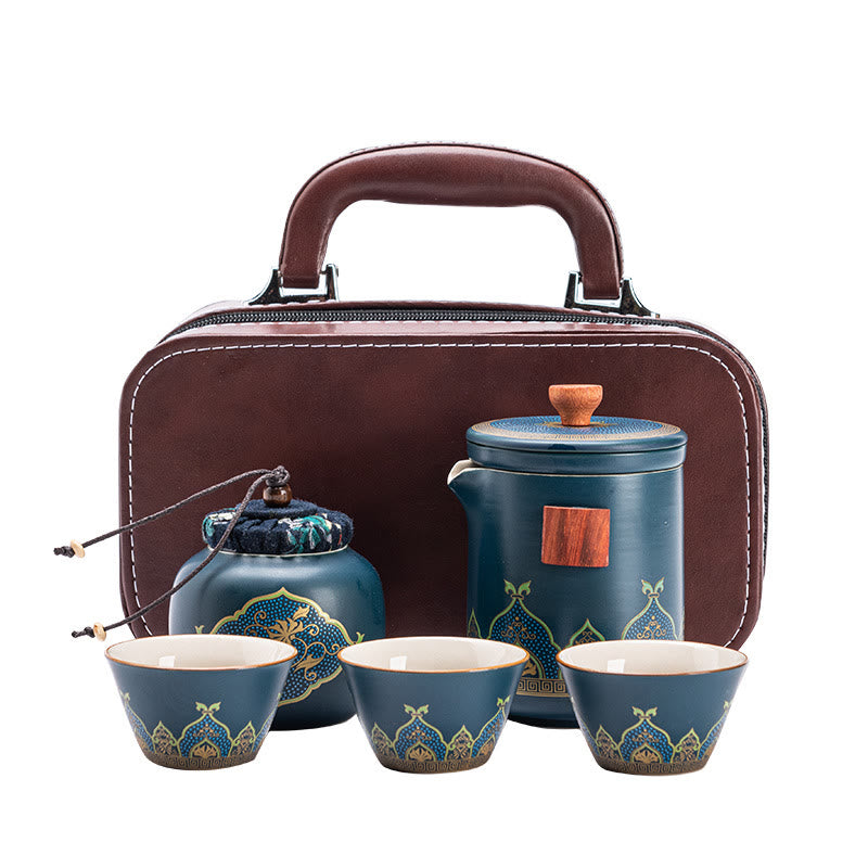 Buddha Stones Blume Chinesische Gongfu Keramik Teekanne Tragbare Outdoor Reise Tee-Set Tasche