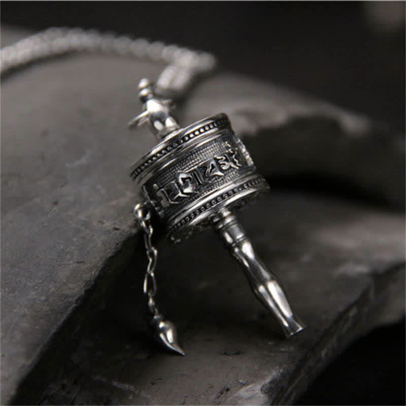 925 Sterling Silber Om Mani Padme Hum Gebetsmühle Reinheit drehbarer Halskettenanhänger - image 2