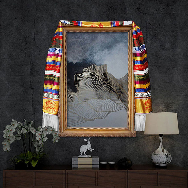 Tibetischer Glückssegen, mehrfarbige Lotus-Mantra-Jacquard-Khata-Dekoration - image 6