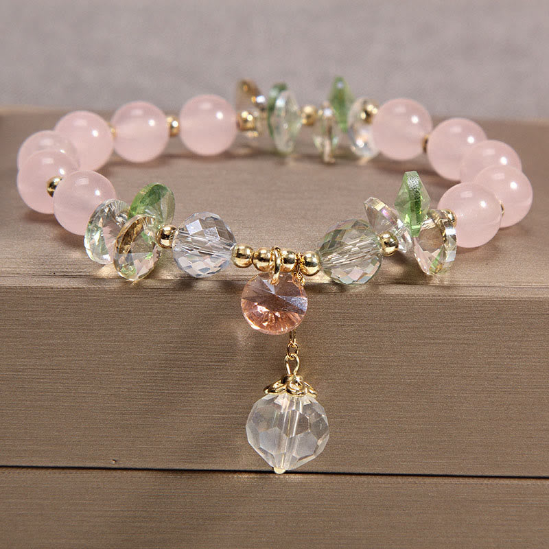 Buddha Stones Katzenauge rosa Kristall-Friedens-Charm-Armband