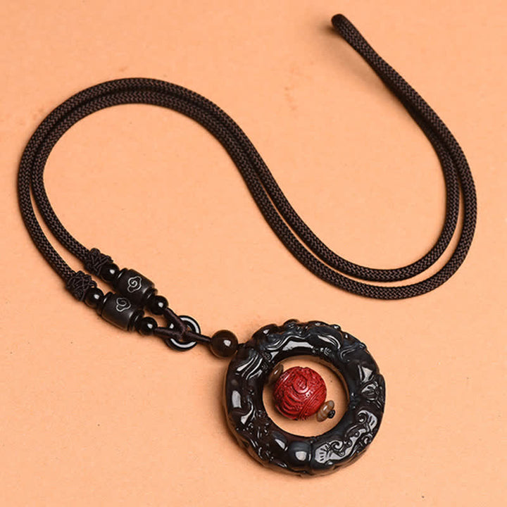 FengShui natürlicher Regenbogen-Obsidian PiXiu-Zinnober-Heilungshalskettenanhänger - image 9